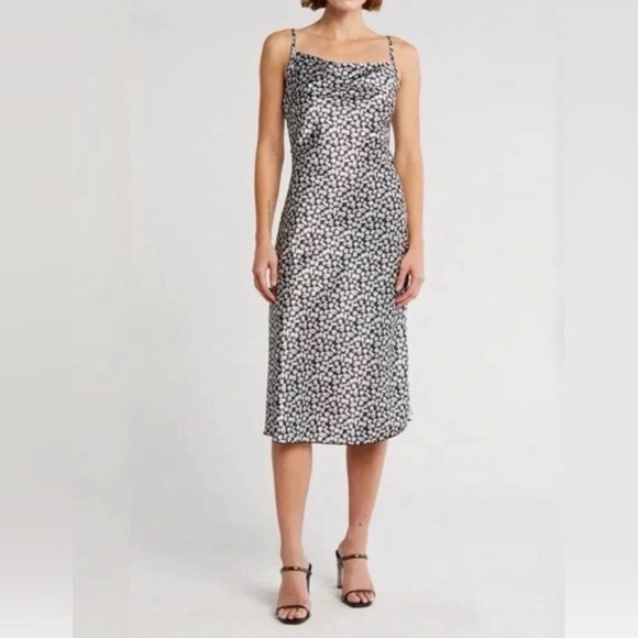 bebe Dresses & Skirts - Bebe Black and White Floral Satin Midi Slip Dress S